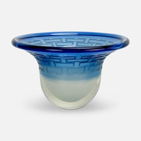 James Parsons Studio Art Glass Etched Vase