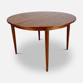 Skovmand & Andersen for Moreddi Danish Modern Teak Circular Extending Dining Table w/Two Leaves
