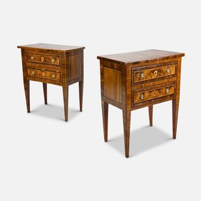 Pair Decorative Inlaid Wood Side Tables