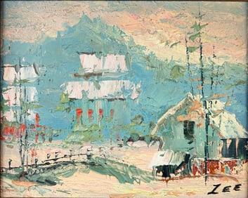 Artist Signed Original Harbor Scene Painting on Canvas