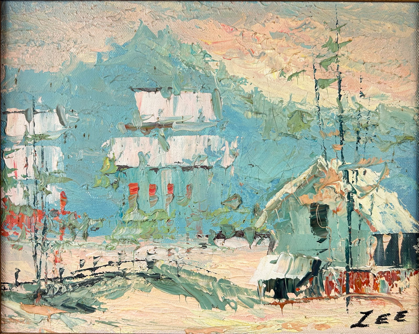Artist Signed Original Harbor Scene Painting on Canvas (1 of 5)