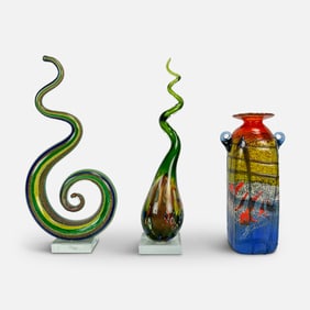 Three Unique Italian Murano Art Glass Sculptures and Vase