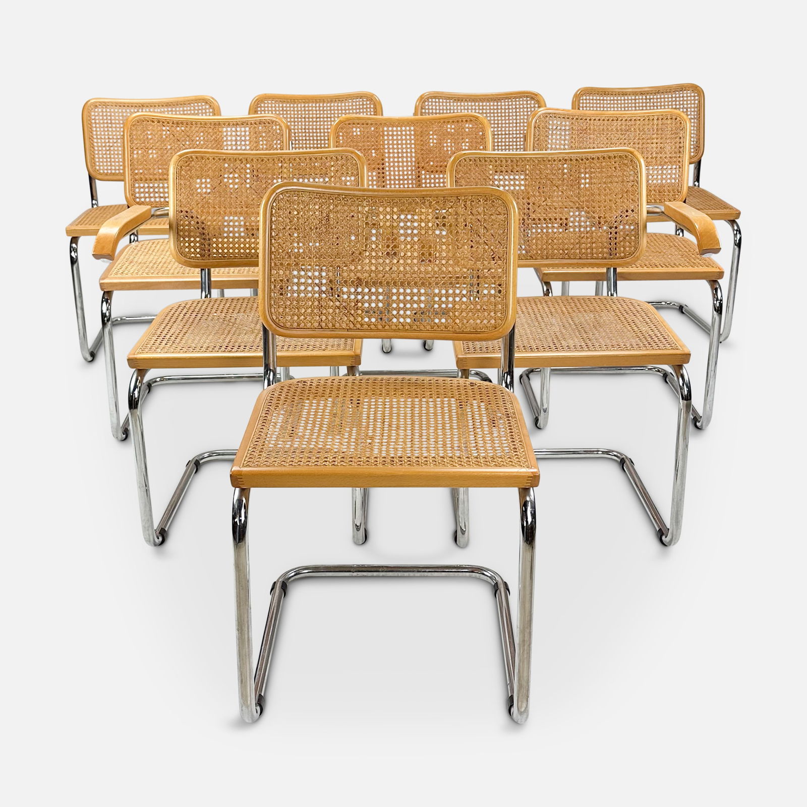 Ten Marcel Breuer Italian Cesca Wicker and Chrome MCM Dining Chairs (1 of 8)