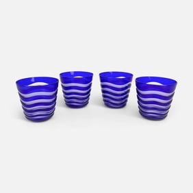Four Ajka Crystal Weller Blue Old Fashioned Glasses