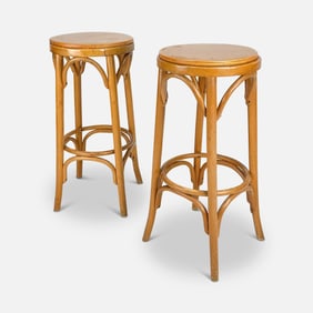 Pair Romanian Arts and Crafts Wood Stools
