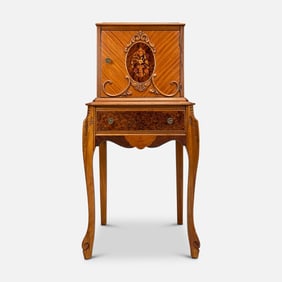 French Inlaid Wood Bonheur Du Jour Writing Chest