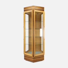 Michael Semsch Five-Sided Bench Made Wood Lighted Glass Display Cabinet