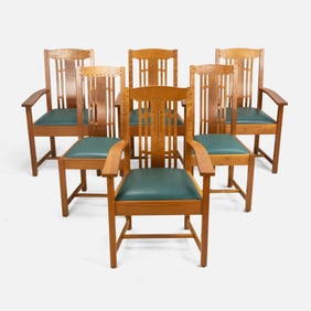Six Darrell Peart Greene & Greene Arts & Crafts Bench Made Dining Chairs