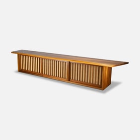 George Nakashima Woodworkers 7' Walnut Floating Wall Cabinet Bench Made Overall 9'