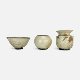Three Vintage Handcrafted Art Pottery Glazed Raku MCM Vases/Bowls