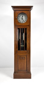 Antique Fumed Oak Arts & Crafts Style Tall Case Grandfather Clock