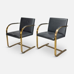 Pair Brueton Mies van der Rohe "Brno" Style Flat Bar Armchairs