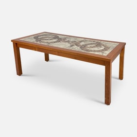 Mid-Century Danish Modern Teak Coffee Table w/Signed Ceramic Tile Top