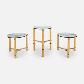 Three Christopher Weiland Contemporary Modernist Style Wood and Glass Side Tables