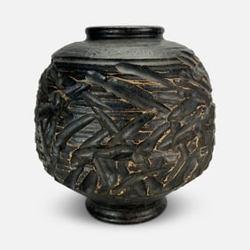 Artist Signed Large Spun Ceramic Natural Edge Urn