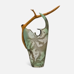 Jan Jacque Wood and Ceramic Organic Art Pottery Vase