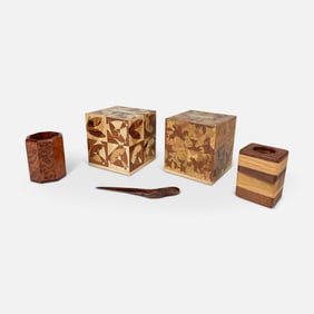 Brian Reid Hand Crafted Inlay Wood Tissue Box Covers, Candle Holders, and Letter Opener