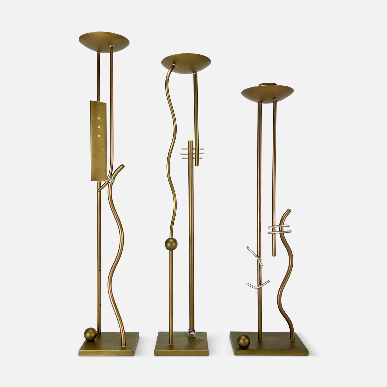 Three Signed Postmodern Abstract Metal Candleholders (1 of 8)