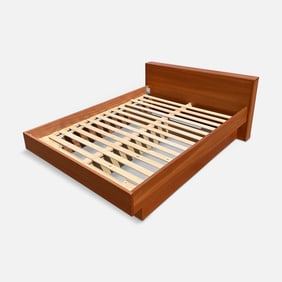 Modernist Teak Wood Bed Frame w/Headboard