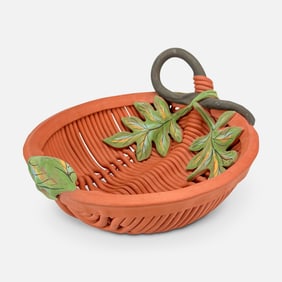 Rina Peleg Style Large Ceramic Pumpkin Basket Centerpiece Bowl