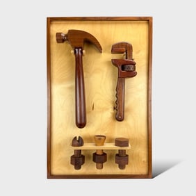 Hand Crafted Wooden Tool Set Wall Hanging