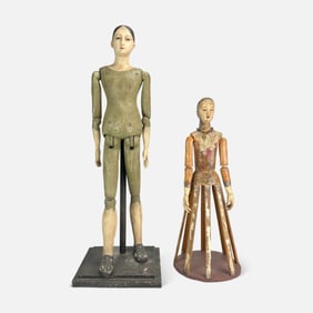 Two Hand Carved Folk Art Cage Dolls
