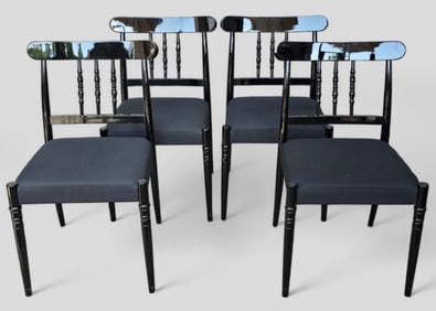 Four Calligaris Italian Black Lacquer Wood Dining Chairs