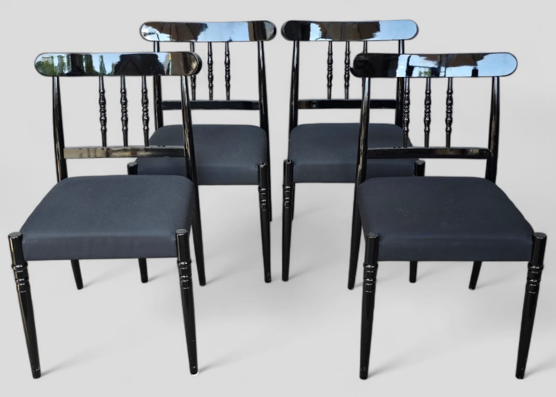 Four Calligaris Italian Black Lacquer Wood Dining Chairs Auction