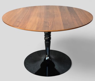 Calligaris Italy Teak Round Breakfast Table w/High Gloss Black Enamel Base