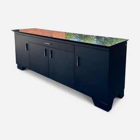 Creative Elegance Designer Furniture Large Black Marble Sideboard w/ Ebony Grained Veneer