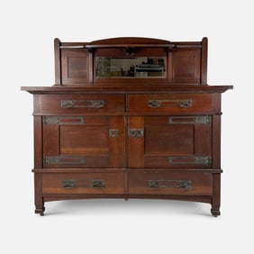 Mission Arts & Crafts Mirrored Oak Buffet Sideboard