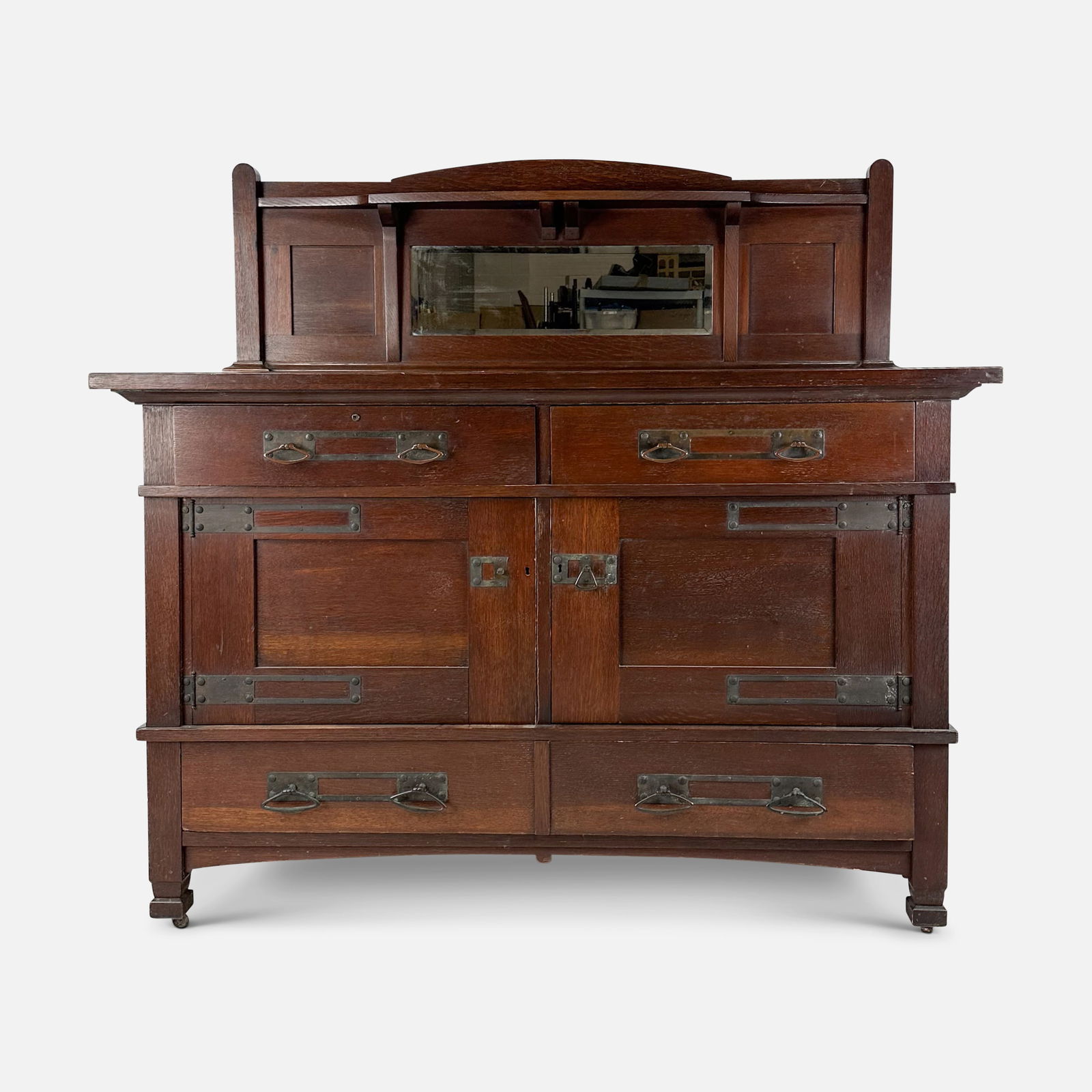 Mission Arts & Crafts Mirrored Oak Buffet Sideboard (1 of 9)