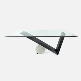 Large Cattelan Italia MCM Glass Top Wood and Marble Valentino Dining Table