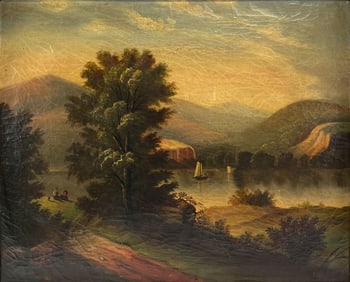 Beautifully Painted, Illegibly Signed American Antique Hudson River School Framed Painting