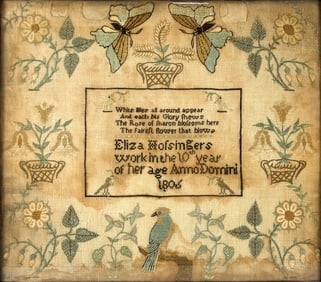 Antique 1806 Needlework Sampler by Eliza Hofsinger Framed