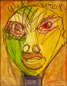 Peter Keil "Red Eyes" 1982 Original Oill on Board Framed Painting w/COA