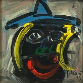 Peter Keil "Clown" 1973 Original Oil on Board Framed Painting