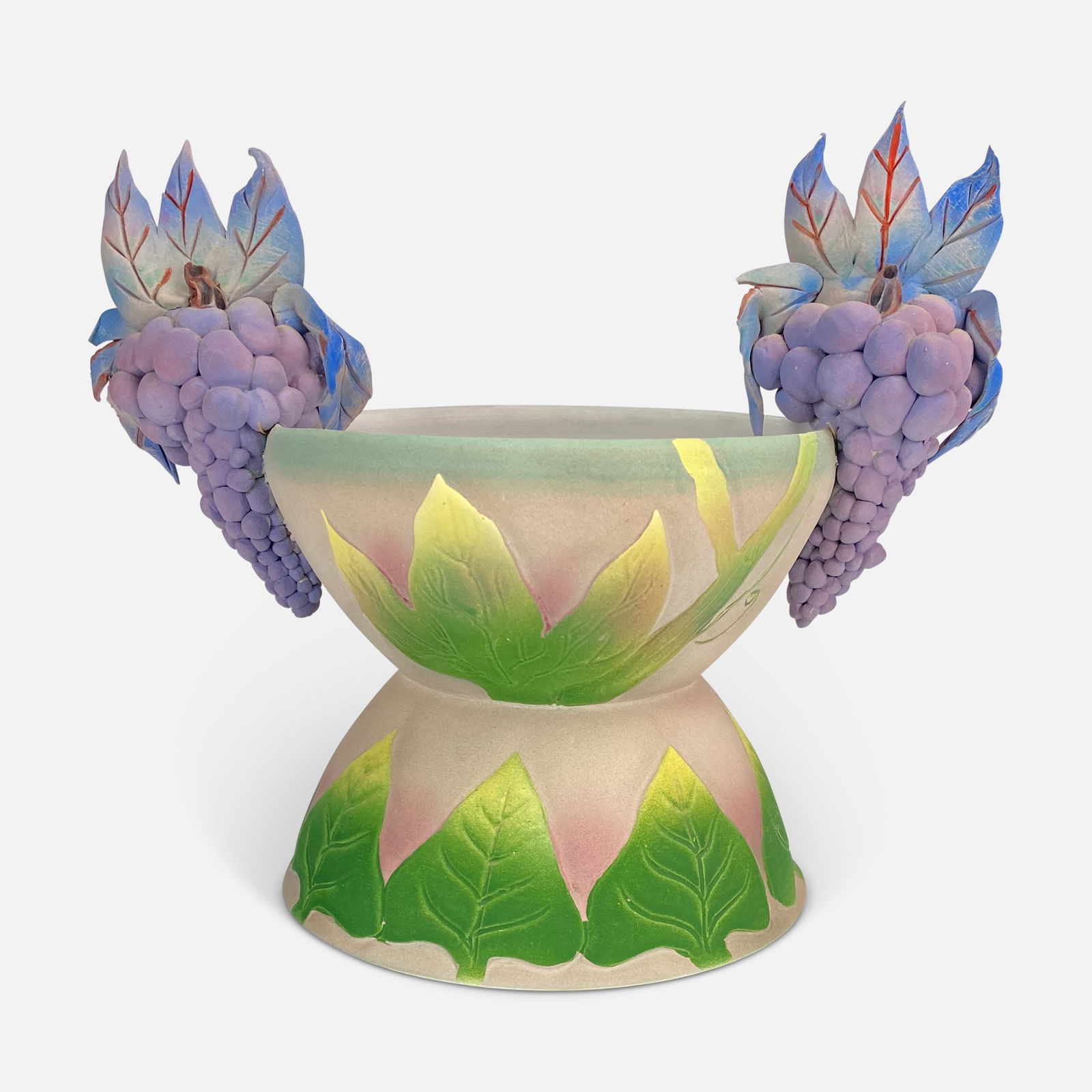 Nancy Yturriaga Adams Grape Clay Studio Art Pottery Sculpture/Vase: Please enlarge pictures for best condition report. We do not provide in-house shipping! Please reach out to Donald Camden at UPS Store 4608 or refer to our list of preferred shippers for a quote. Dona