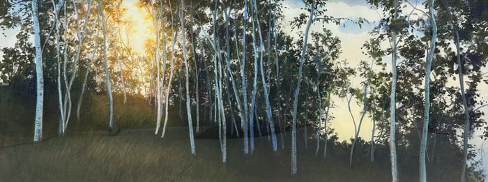 63" Artist Signed Large Forest Pastels Gouache Painting