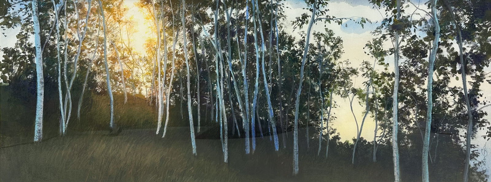 63" Artist Signed Large Forest Pastels Gouache Painting (1 of 4)