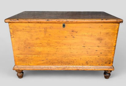 Antique Southern Pine Dovetailed Paint Decorated Yellow Stained Blanket Chest Trunk