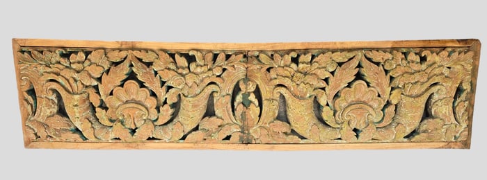 Antique 54" Carved Wood Framed Architectural Panels w/Flowers, Acanthus, Leaves, and Scroll Elements