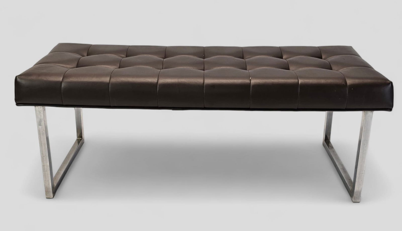 Modern MCM Tufted Faux Leather and Chrome Sofa Bench (1 of 5)