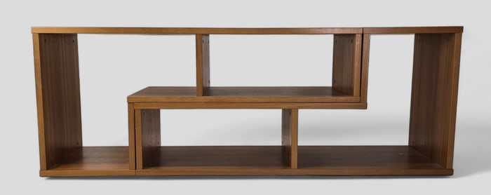 Handy Two-Piece Danish Modern Wood Stacking Expandable Shelf w/Multiple Configurations
