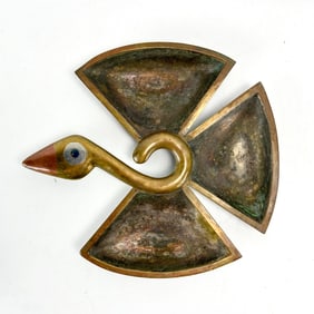 Metales Casados/Los Castillo Taxco Mexican Handwrought Mixed Metal MCM Bird Tray