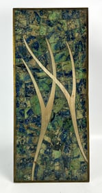 Sigi Pineda Mixed Metal w/Blue Mosaic Stone Mexican Modernist MCM Taxco Wall Plaque #2
