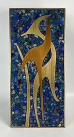 Sigi Pineda Mixed Metal w/Blue Mosaic Stone Mexican Modernist MCM Taxco Wall Plaque #3
