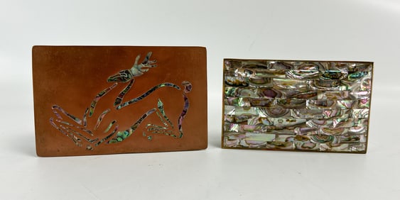 Los Castillo Taxco Brass & Abalone Trinket Box w/Lopez Mixed Metal/Abalone Box