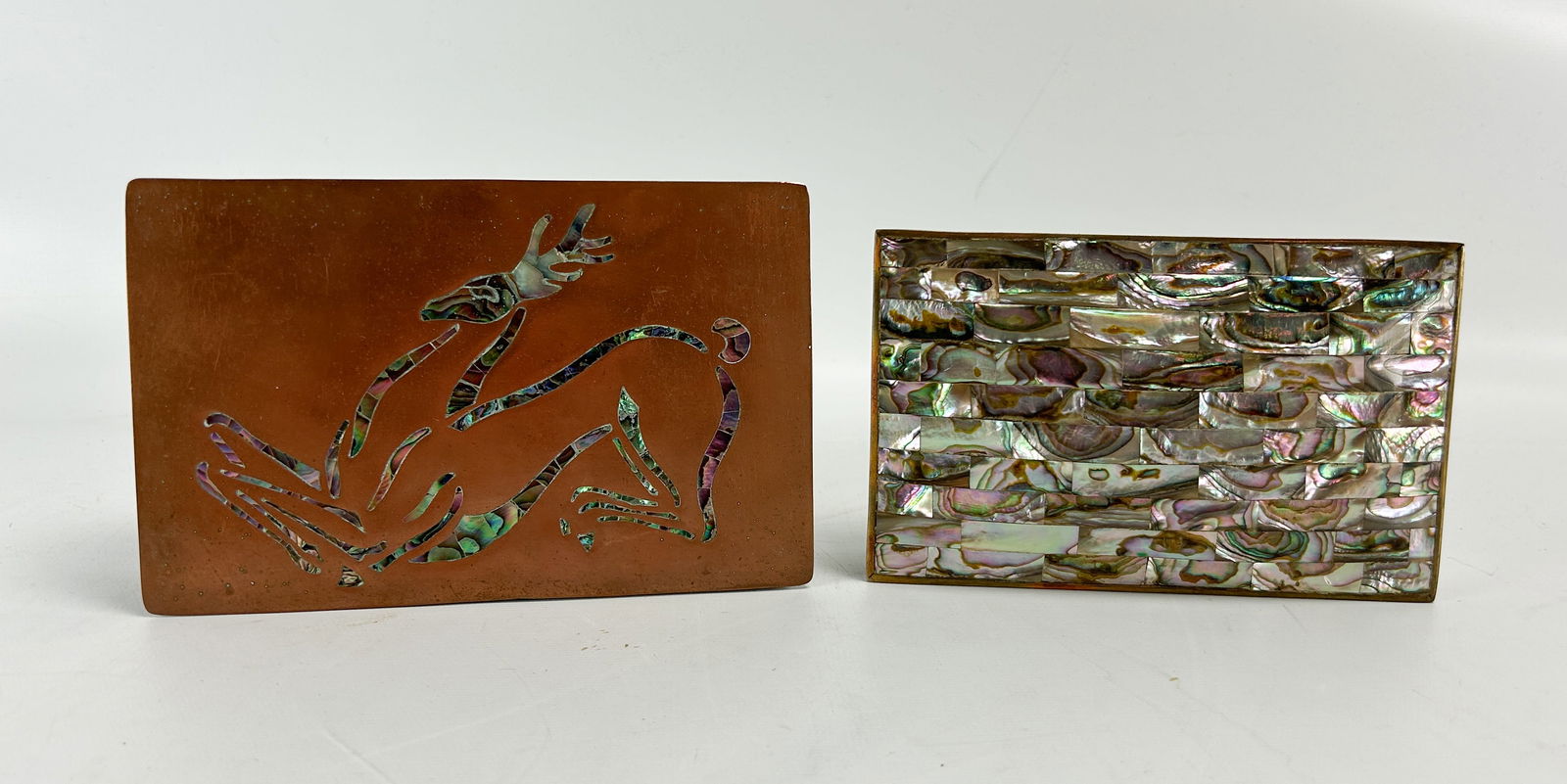 Los Castillo Taxco Brass & Abalone Trinket Box w/Lopez Mixed Metal/Abalone Box (1 of 8)