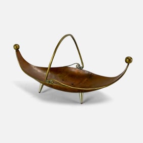 Lopez Scarce Mexican MCM Copper and Brass Taxco Mixed Metal Footed Basket w/Handle